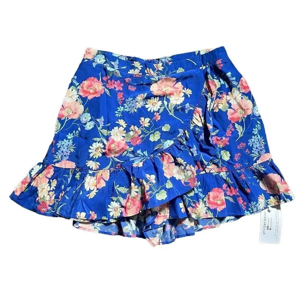 Yumi Kim Gigi Skirt Women Medium Blue Floral Ruffle Cross-Over Playful & Stylish